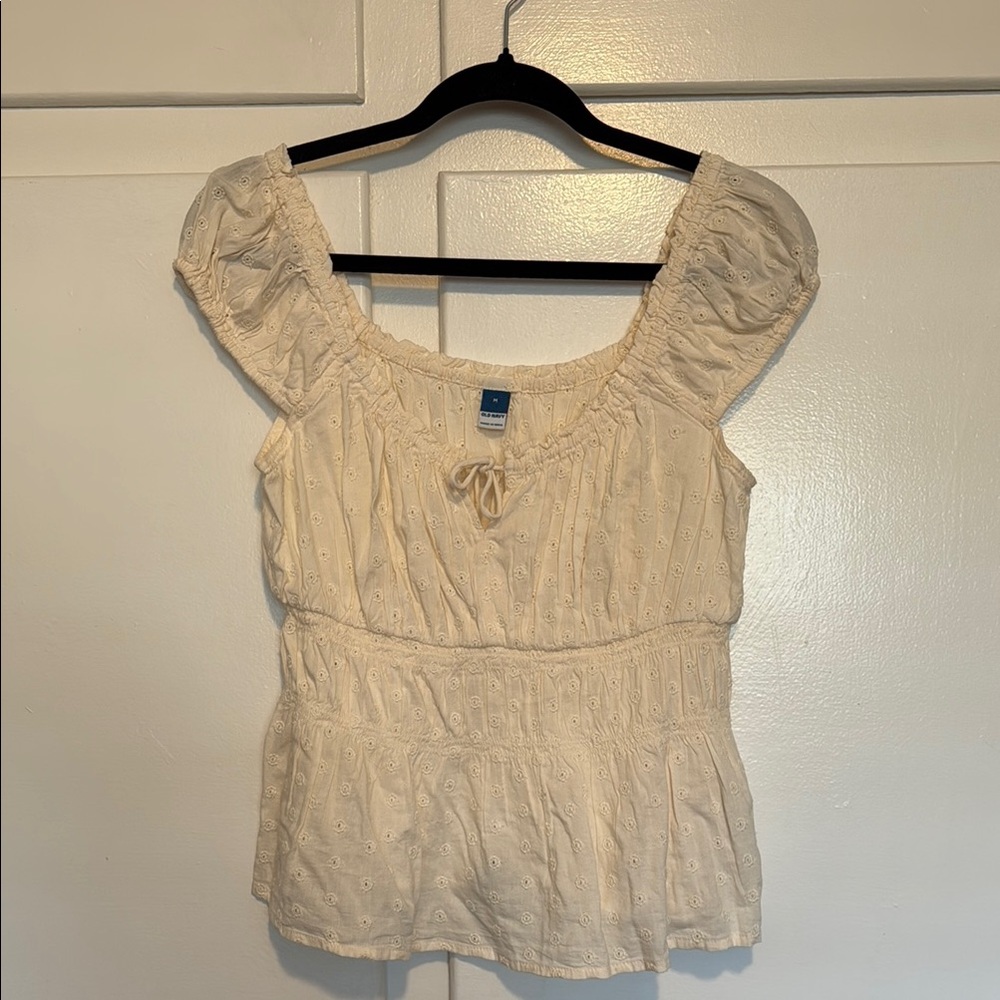 Old Navy Cream Blouse with Eyelet Detail